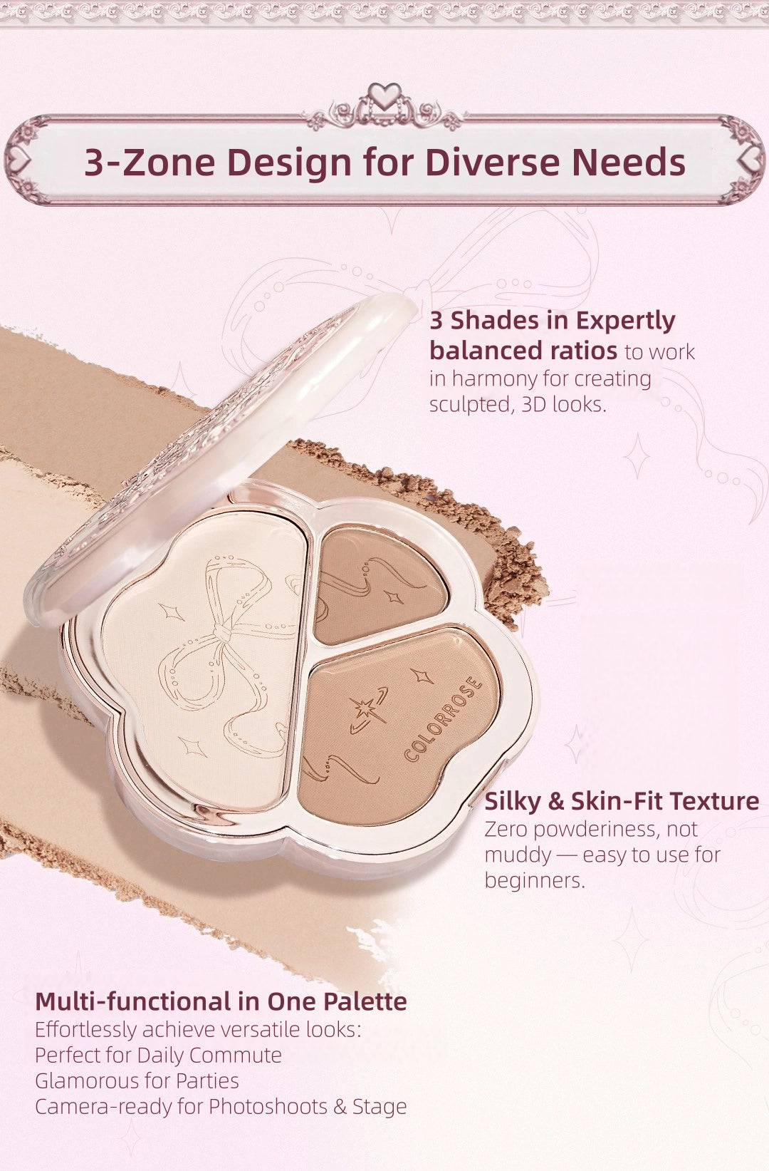 Colorrose Lighting 3-Shade Contour Palette 9g