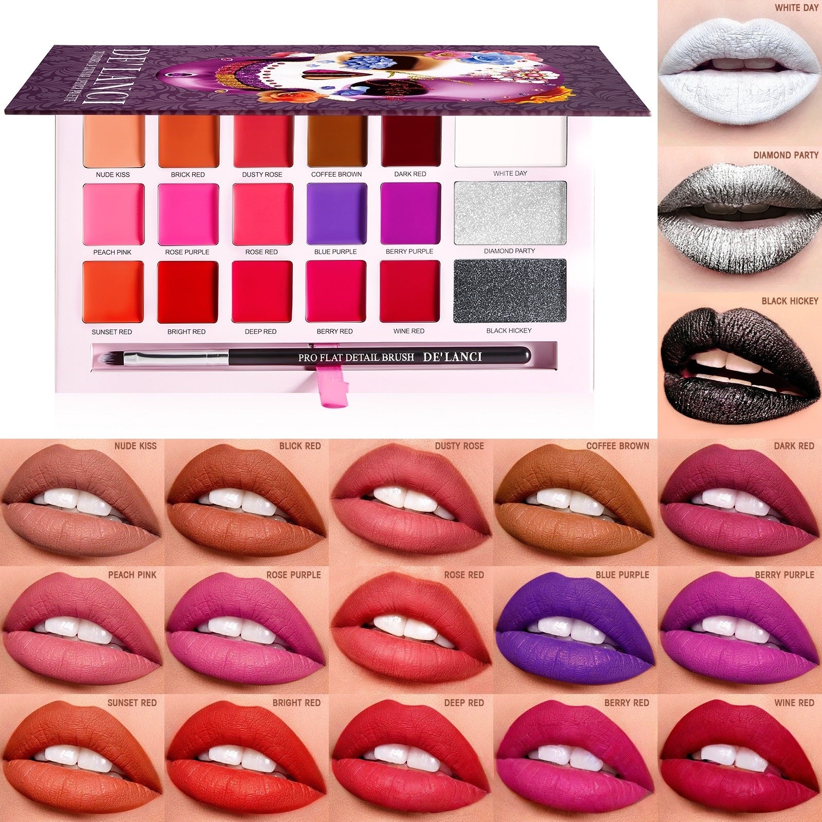 DE'LANCI 18 Colors La Catrina Lipstick Palette 16.8g