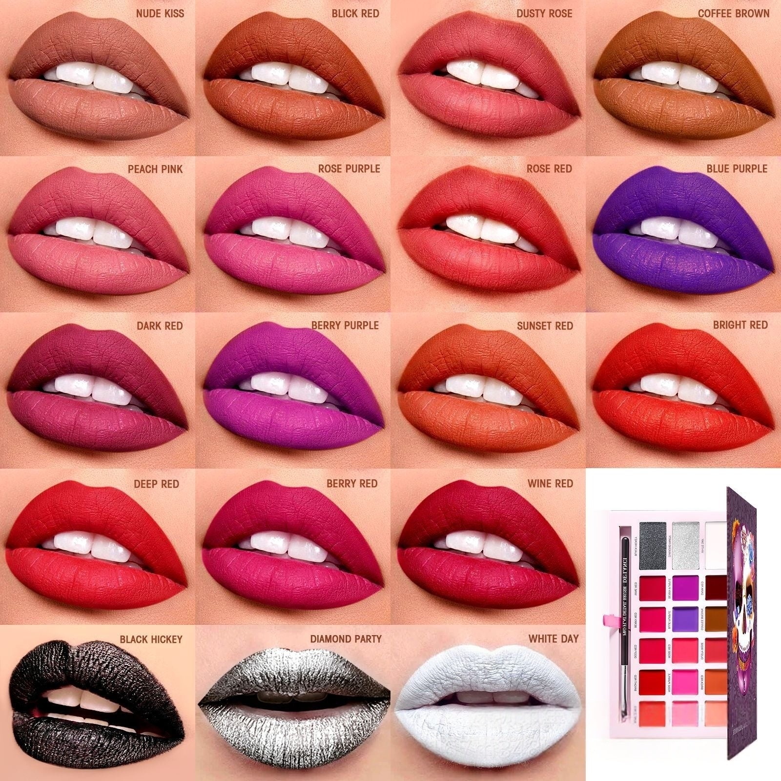 DE'LANCI 18 Colors La Catrina Lipstick Palette 16.8g