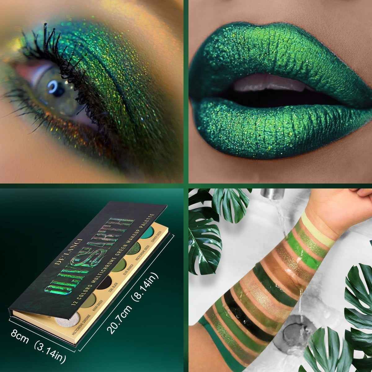 DE'LANCI Olive Earth 12 Colors Multichrome Green Makeup Palette 18.8g