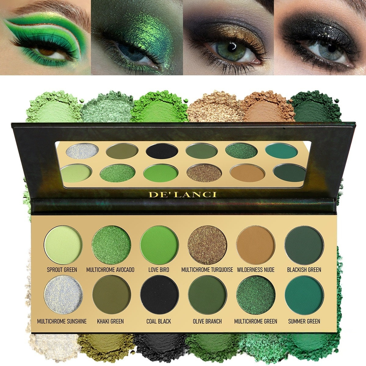 DE'LANCI Olive Earth 12 Colors Multichrome Green Makeup Palette 18.8g