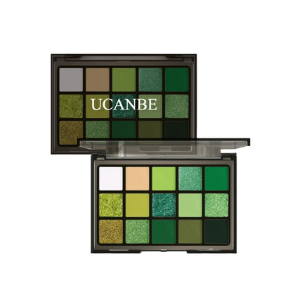 UCANBE - 15 Colors Eyeshadow Palette Green Forest 10.8g