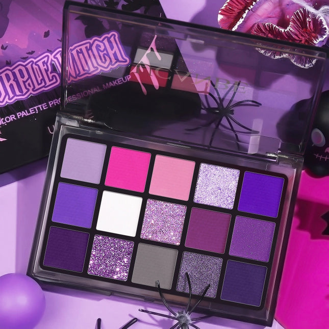 UCANBE - 15 Colors Eyeshadow Palette Purple Witch 10.8g